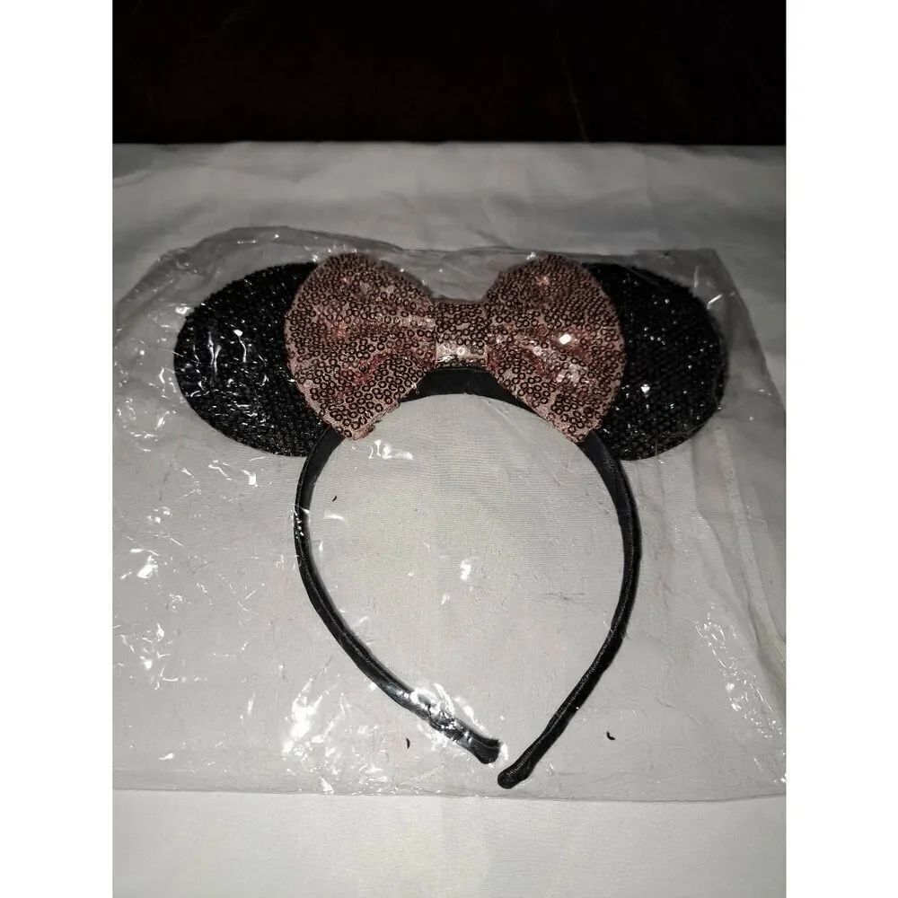 Minnie Mouse Ear Headband Black Pink White Embellish Costume Vacation Birthday